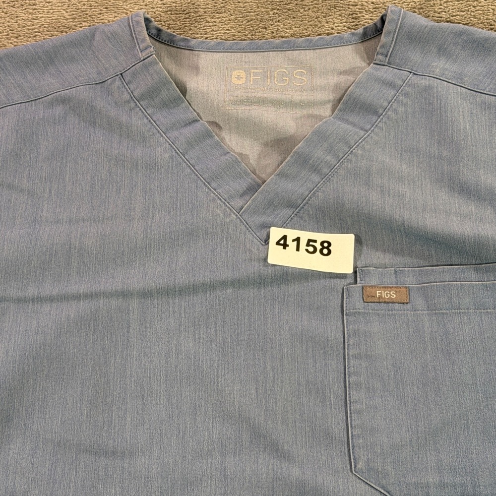 Figs Scrub Top Mens Large Blue Leon V-Neck Single Pocket FM1500